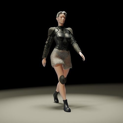 Armored woman warrior Low-poly 3D model