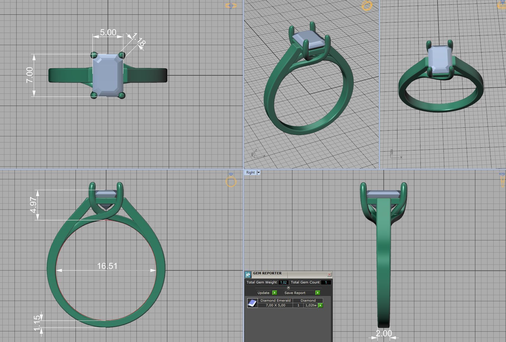 Solitaire Engagement Trellis Ring 1CT 7x5 Emerald Stone 3Dmodel 3D print model_8