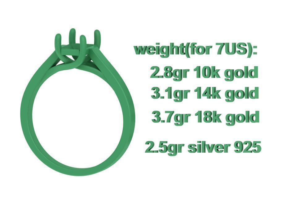 Solitaire Engagement Trellis Ring 1CT 7x5 Emerald Stone 3Dmodel 3D print model_11