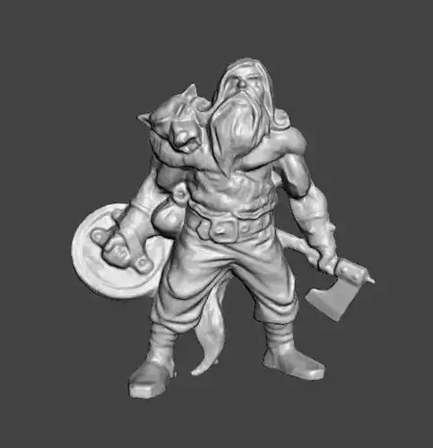 WOLF VIKING AXE AND SHIELD MINIATURE MODEL FANTASY GAMES DND RPG 3D print model