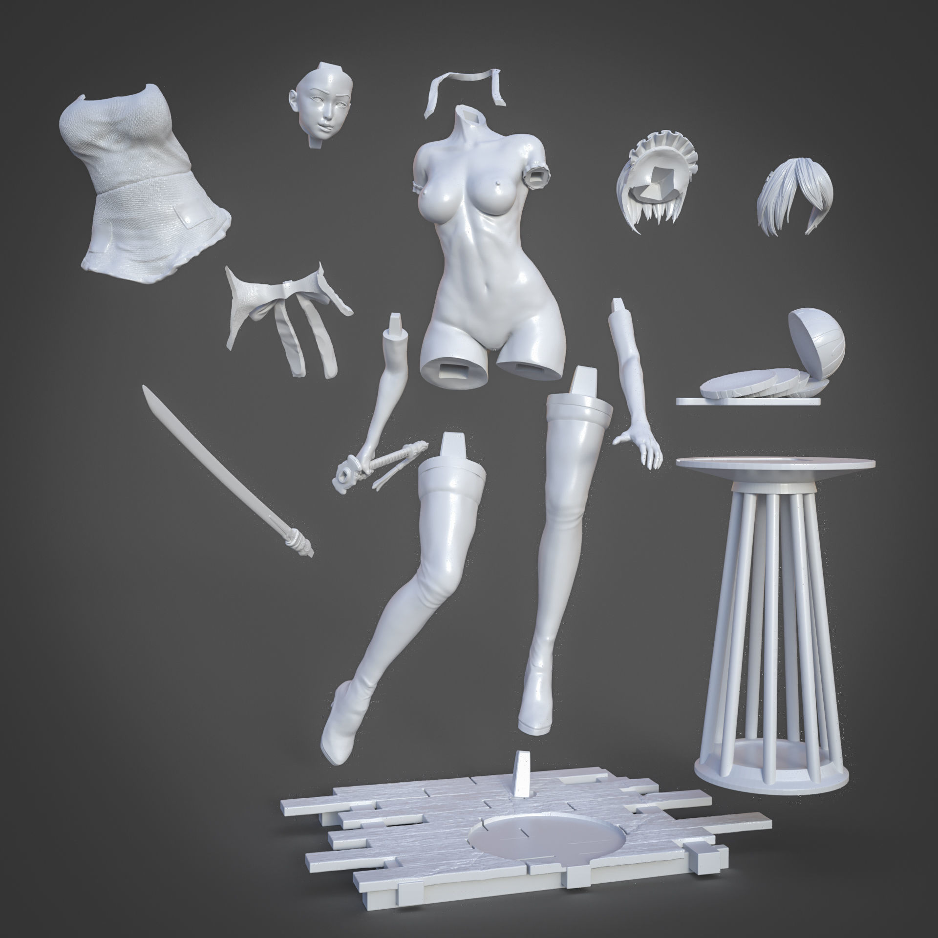 2B Maid - YoRHa No 2 3D print model_17