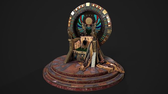 Egyptian throne with accessories Low-poly 3D model