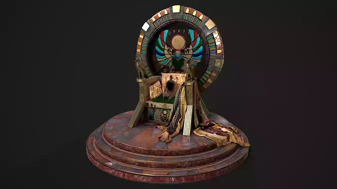 Egyptian throne with accessories Low-poly 3D model