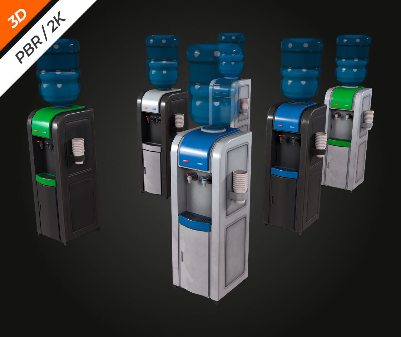 Water Cooler Low-poly 3D model_10