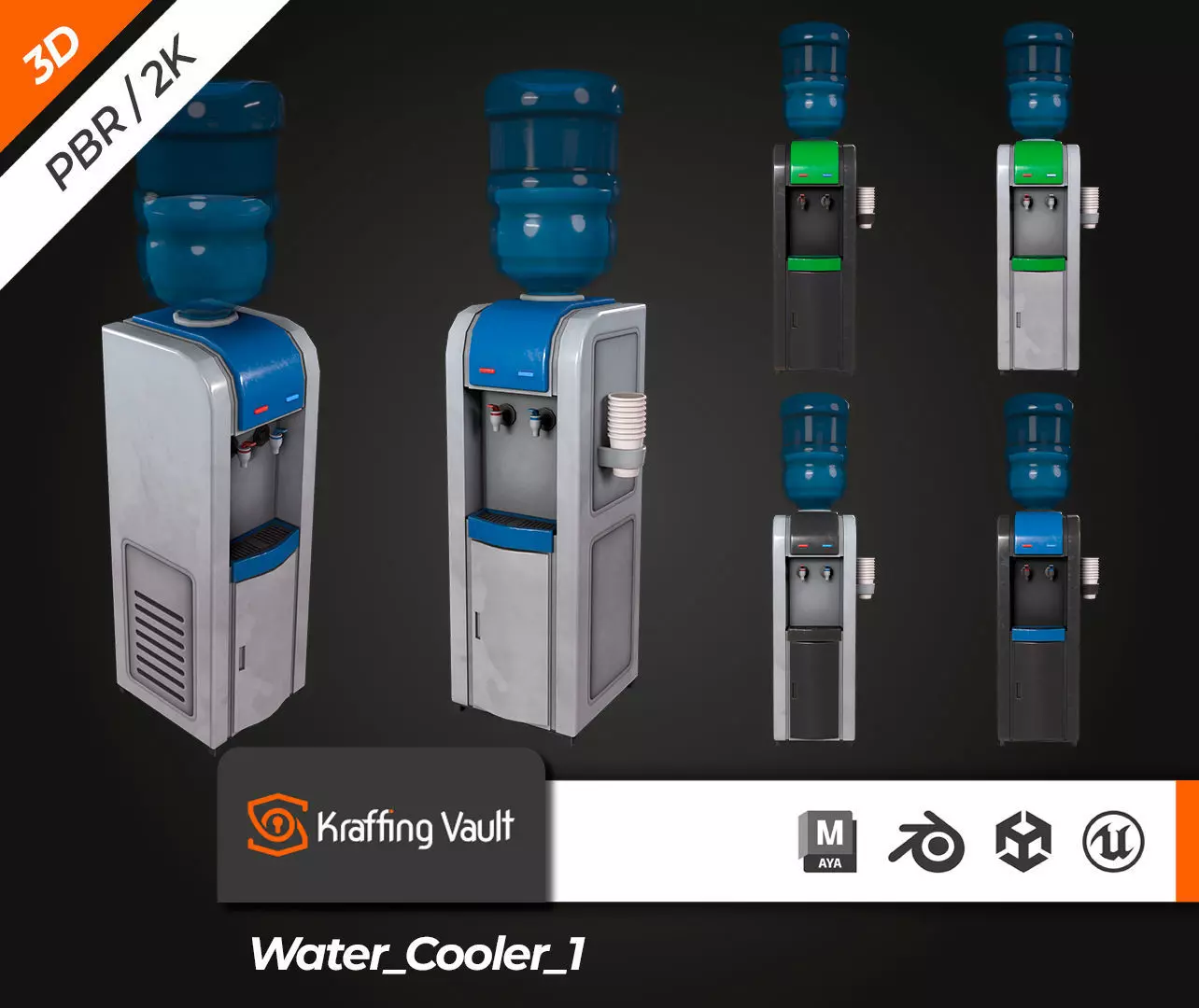 Water Cooler Low-poly 3D model_0