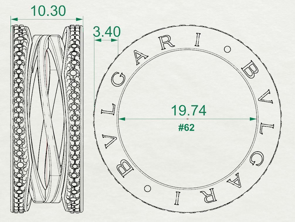 BZero1 Gold Ring with diamonds on the edges 3D print model 3D print model_7
