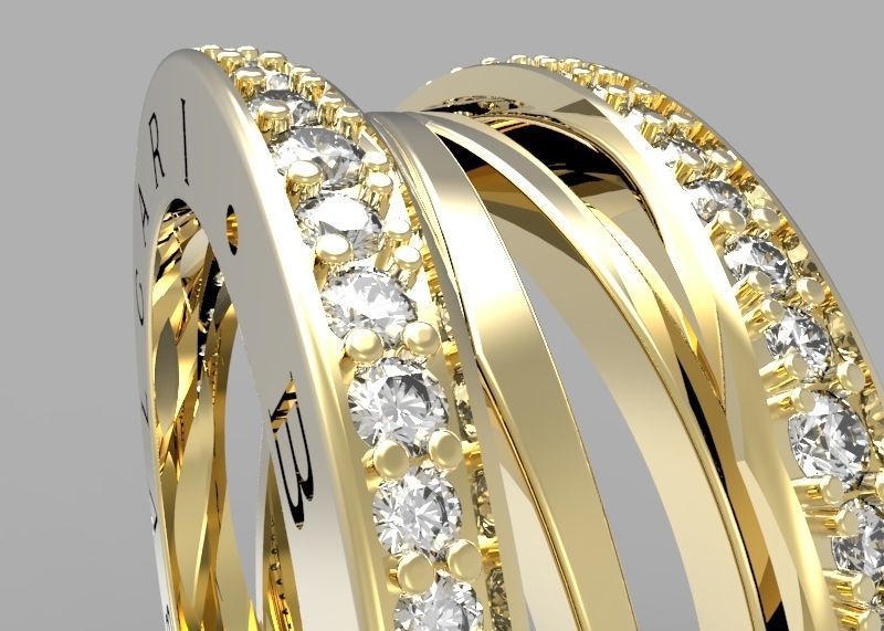 BZero1 Gold Ring with diamonds on the edges 3D print model 3D print model_3