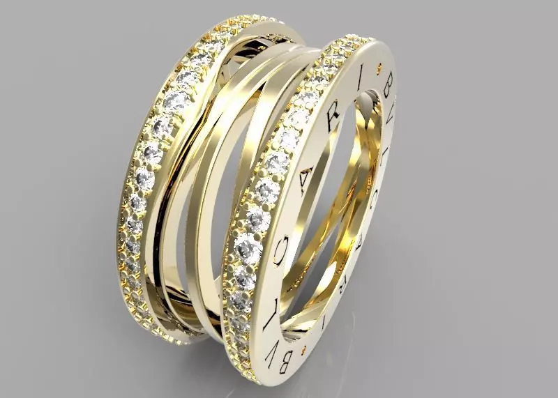 BZero1 Gold Ring with diamonds on the edges 3D print model 3D print model_0