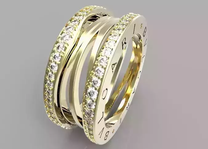 BZero1 Gold Ring with diamonds on the edges 3D print model 3D print model