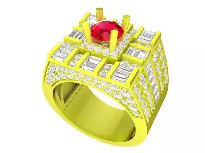 A7677 Baguette Diamond Korean Style Men Ring