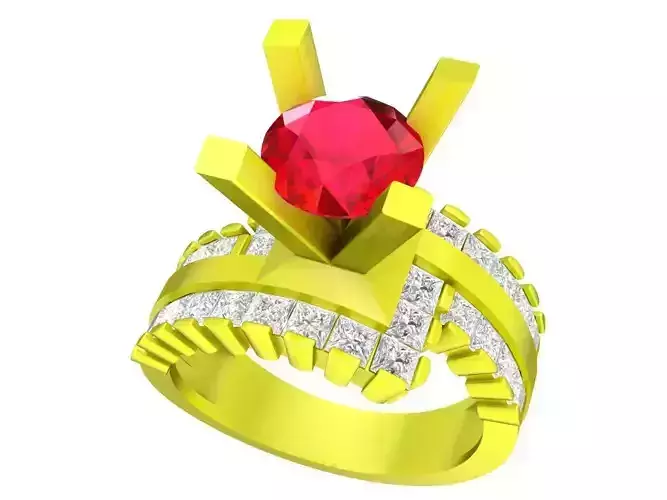 A7684 Hongkong Style Luxury Diamond Women Ring 3D Print