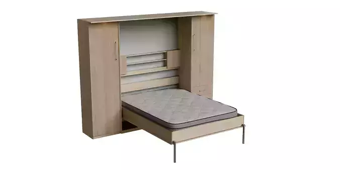 Beige Wood Wall Bed