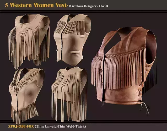5 Western Women Vest-MD-CLo3D -ZPRJ - FBX - OBJ