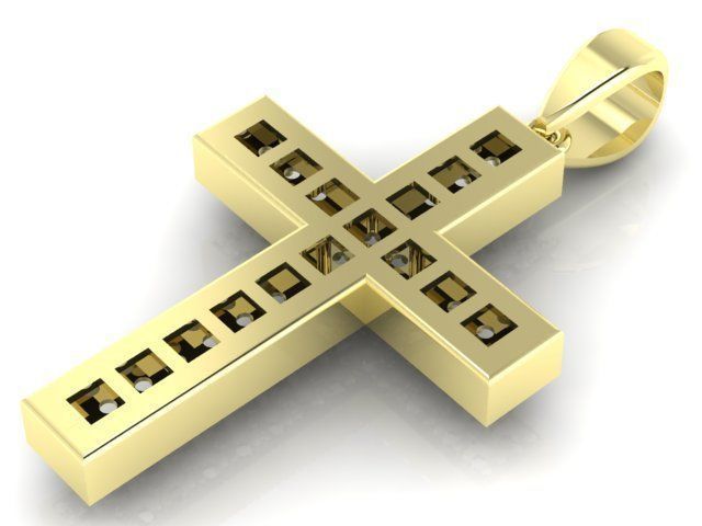 2 ROW DIAMOND PAVE CROSS PENDANT 3D print model_2