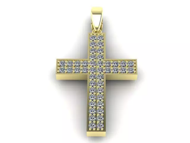 2 ROW DIAMOND PAVE CROSS PENDANT 3D print model_0