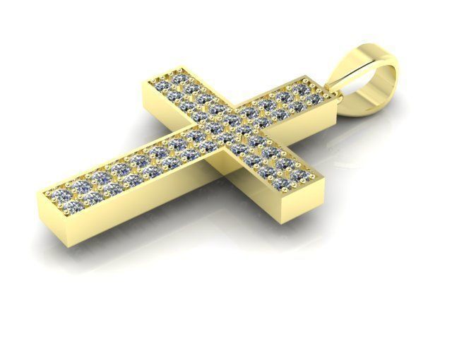 2 ROW DIAMOND PAVE CROSS PENDANT 3D print model_1