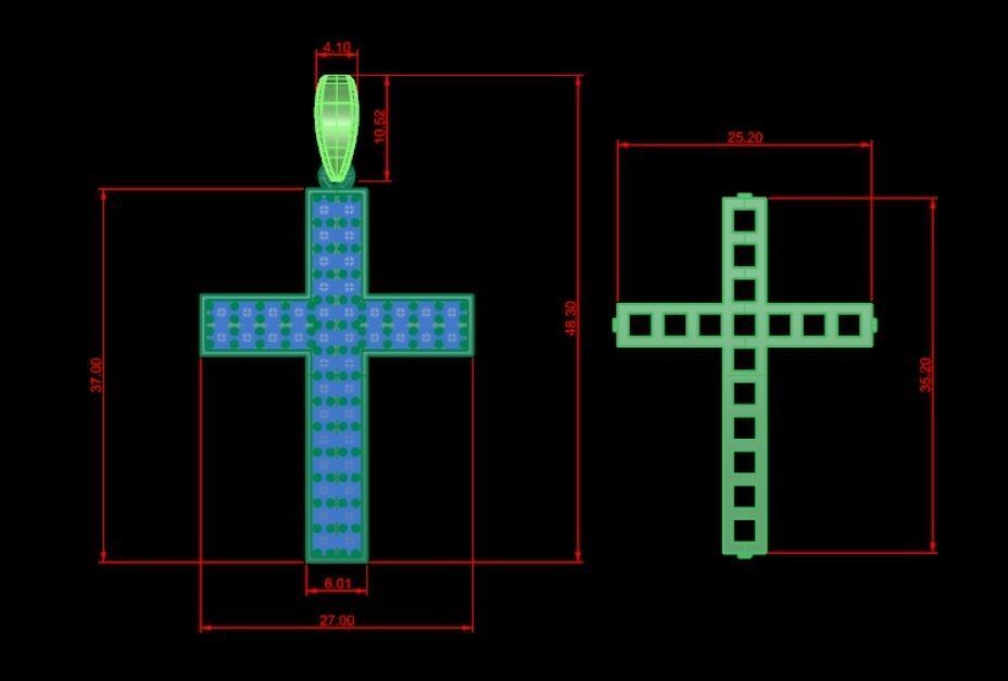 2 ROW DIAMOND PAVE CROSS PENDANT 3D print model_3
