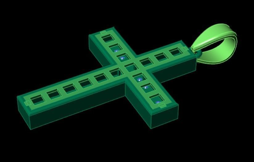 2 ROW DIAMOND PAVE CROSS PENDANT 3D print model_5