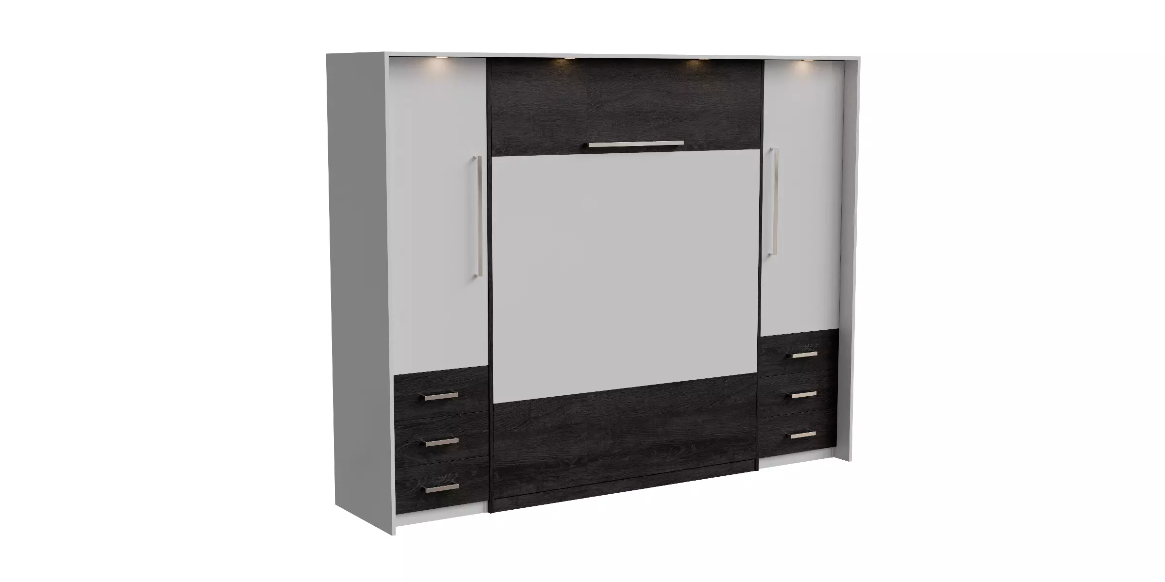 White Cabinet Black Wood Wall Bed Closed Low-poly 3D model