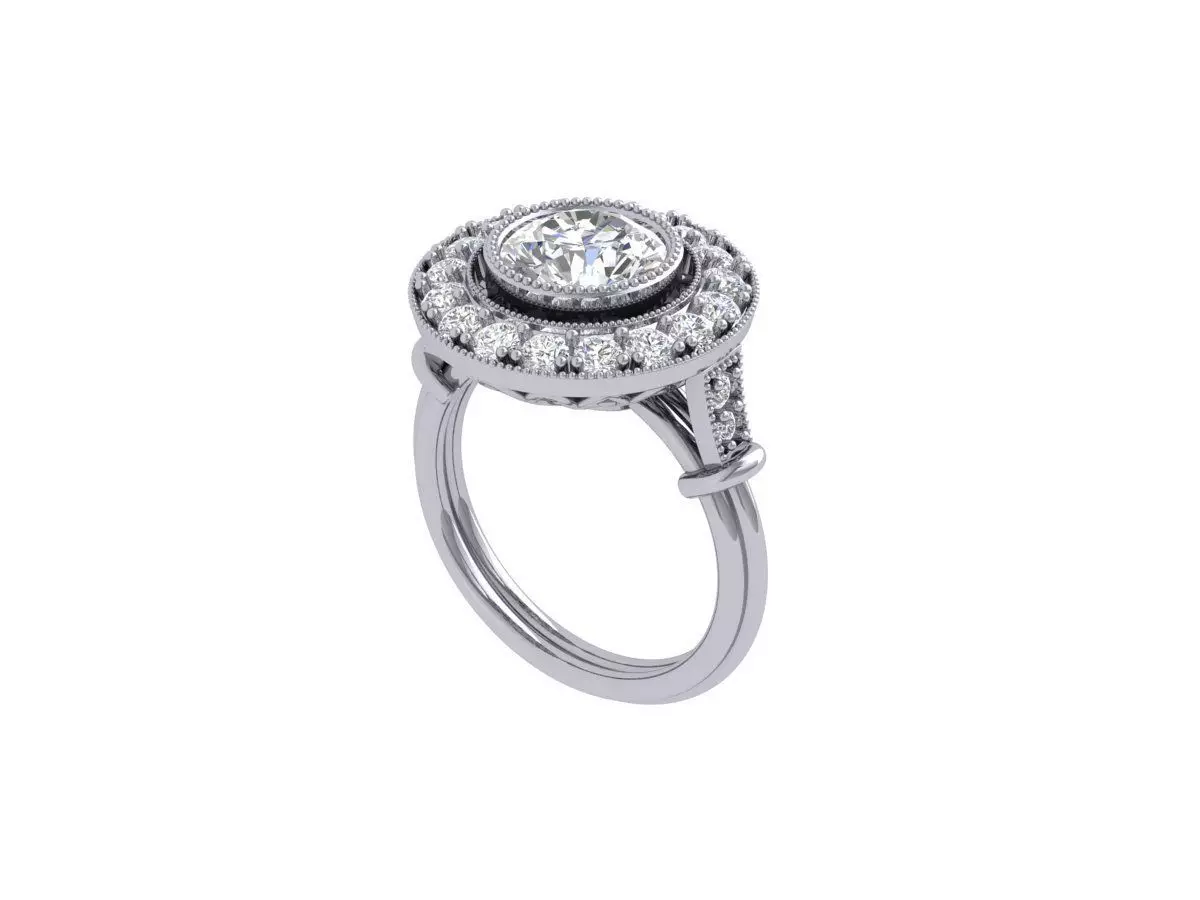 Round with side stone art deco Ring 3D print model_0