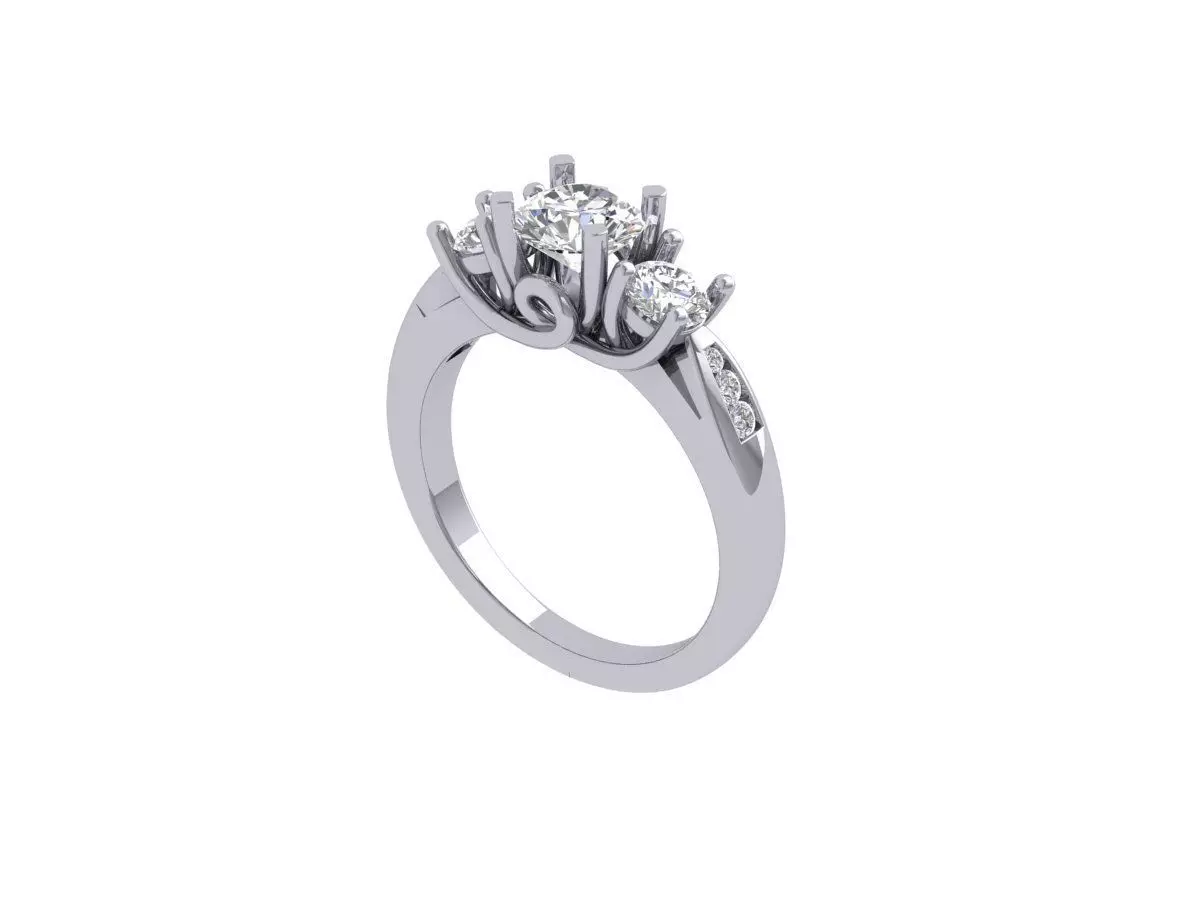 Solitair 3 Stone Ring 3D print model_0