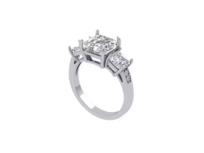 Asscher 3 stone Solitair Ring