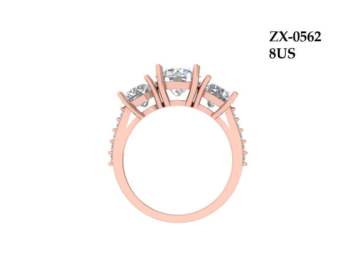 Solitair 3 Stone Ring 3D print model_7