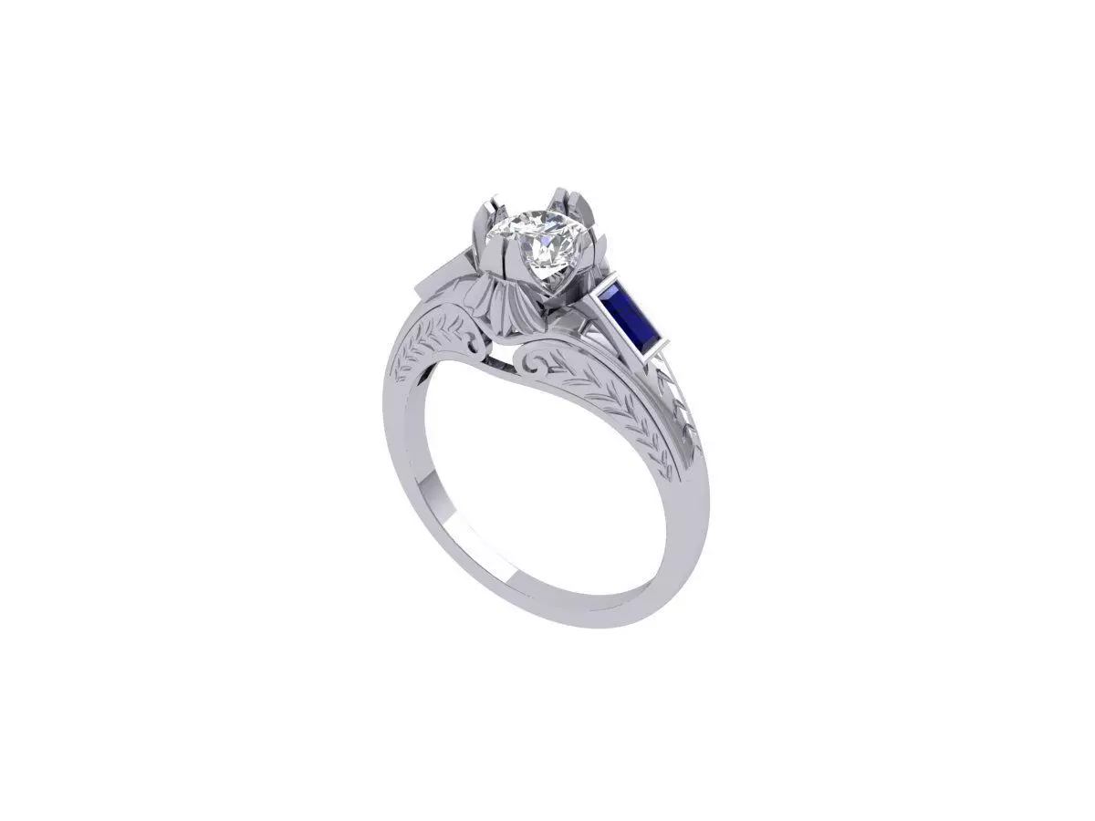 Round Stone Art Deco Ring 3D print model