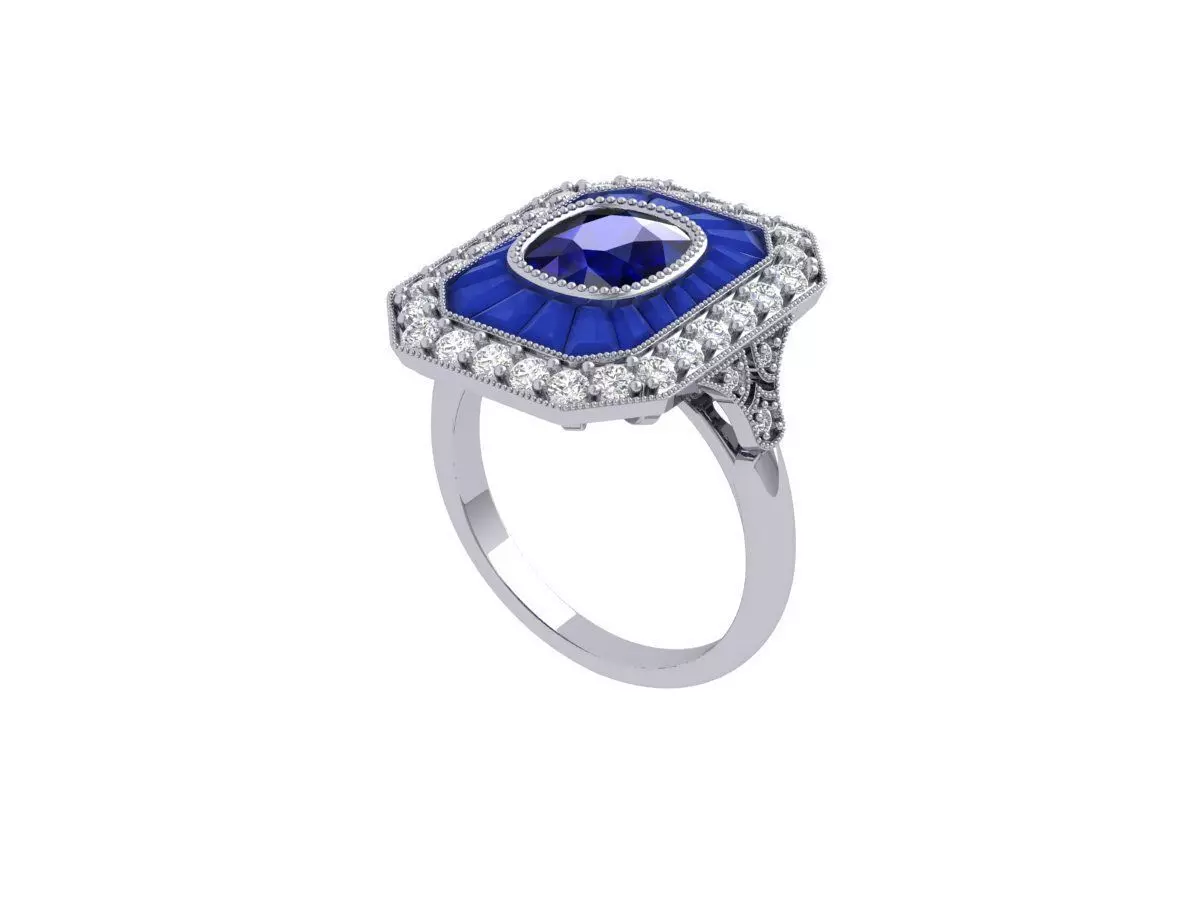 Cushion Solitaire Art deco Ring 3D print model