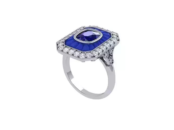 Cushion Solitaire Art deco Ring