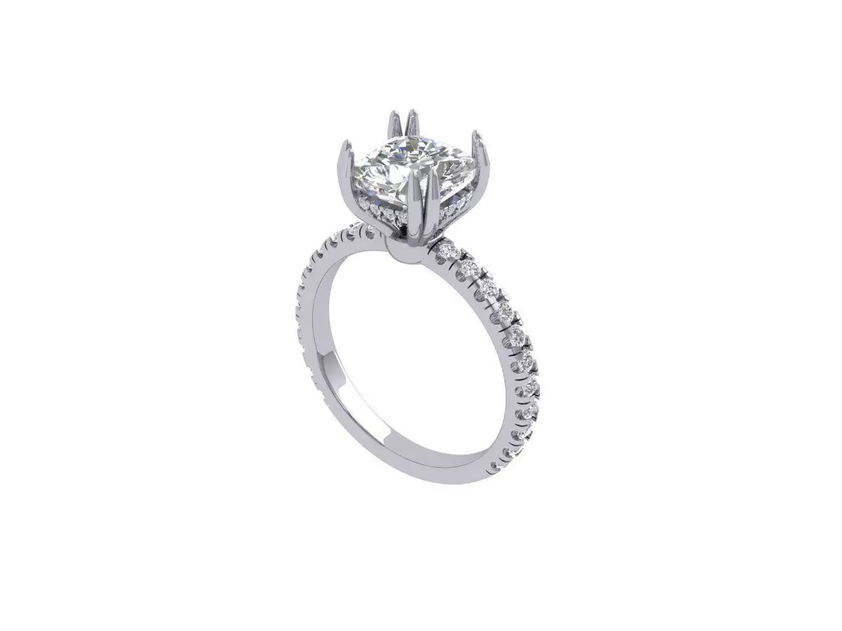 Cushion Solitaire Ring 3D print model_0