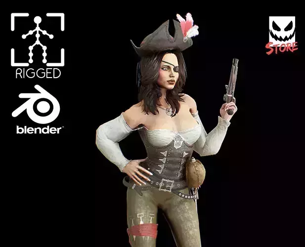 Pirate girl Low-poly 3D model