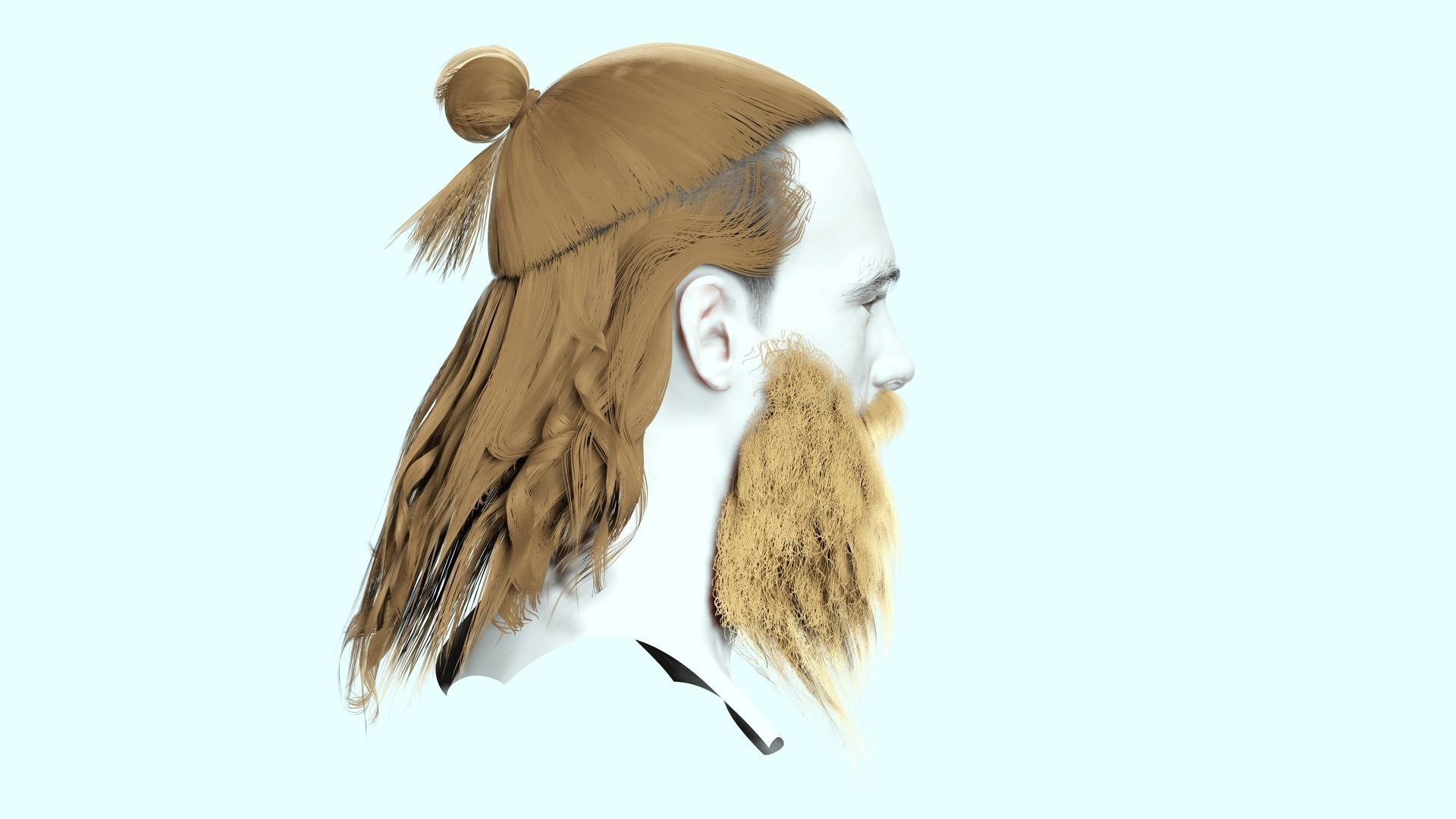 Half Bun And Long Male Hair Low-poly 3D model_13