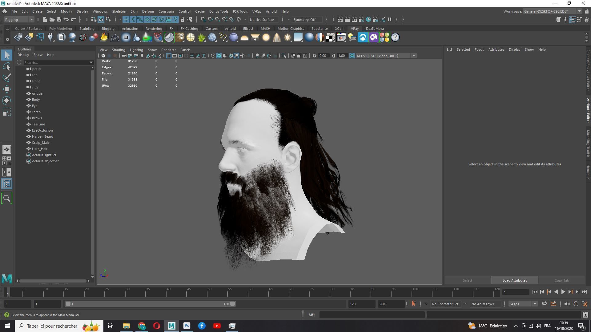 Half Bun And Long Male Hair Low-poly 3D model_17