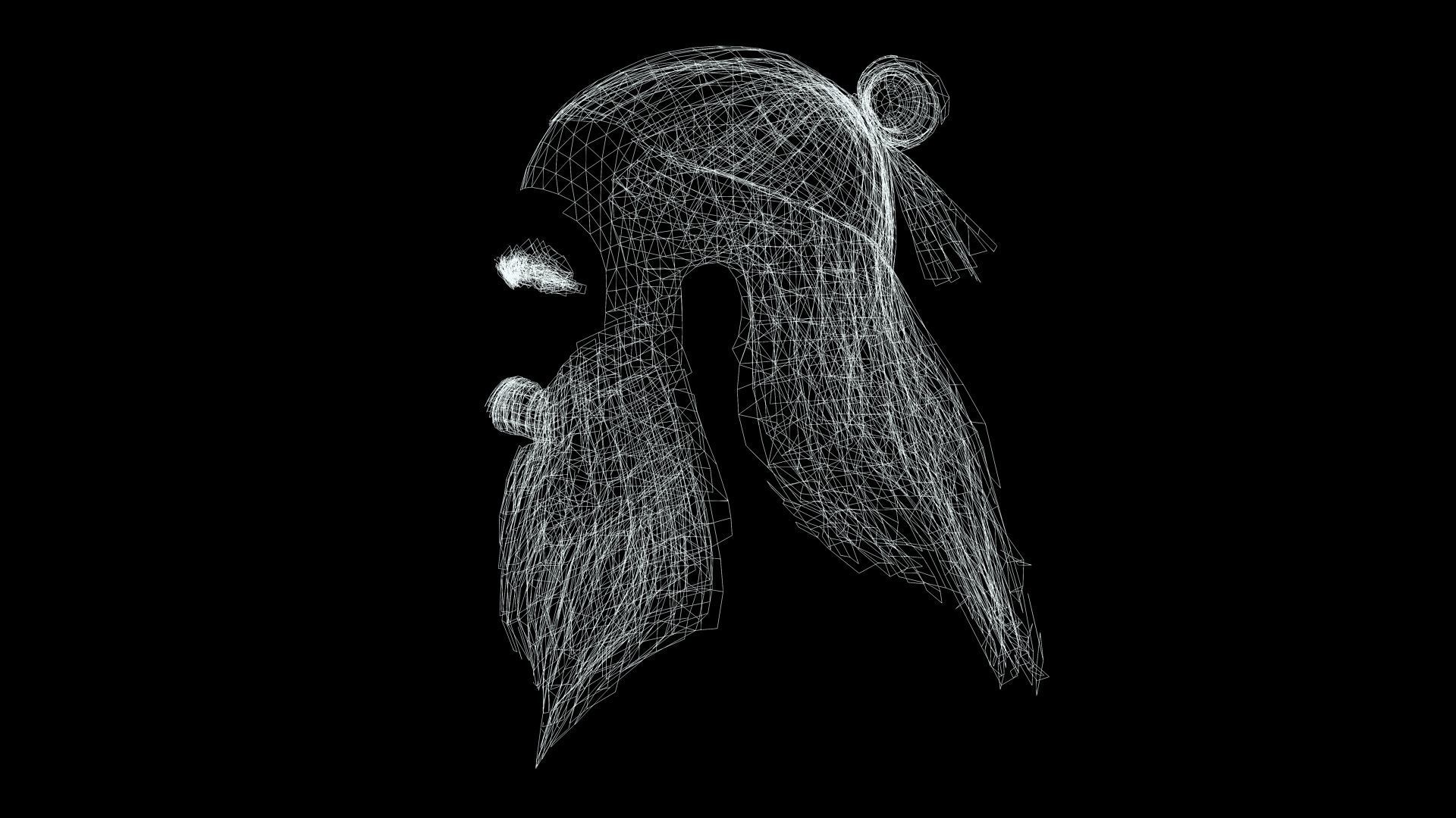 Half Bun And Long Male Hair Low-poly 3D model_15