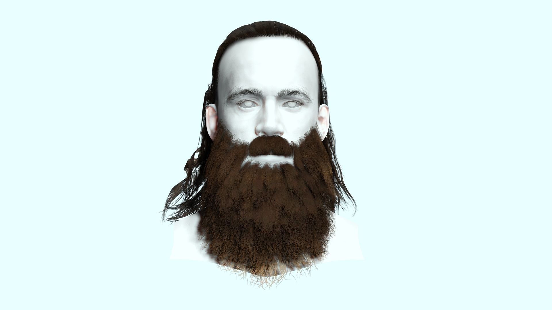 Half Bun And Long Male Hair Low-poly 3D model_4