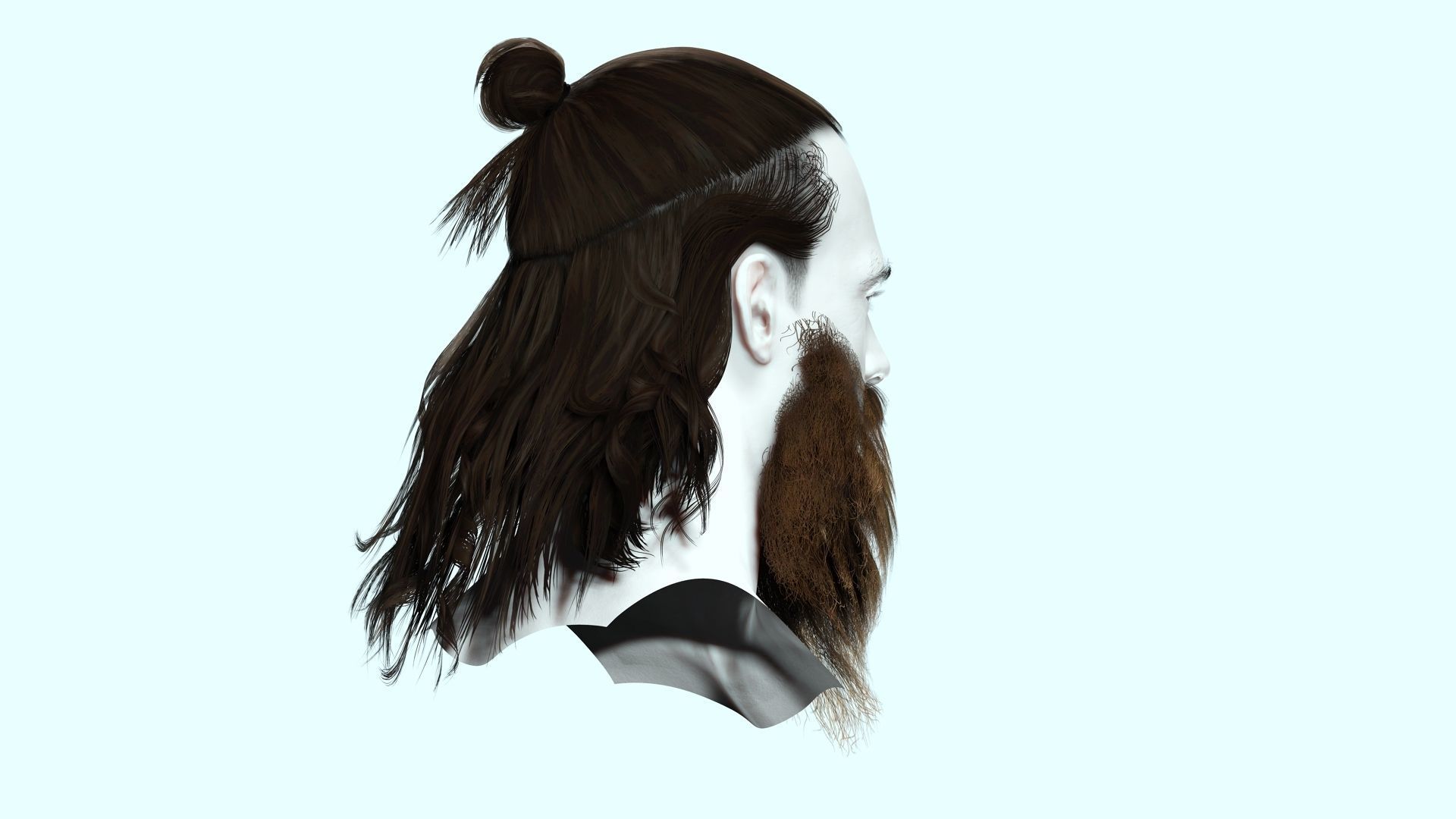 Half Bun And Long Male Hair Low-poly 3D model_9