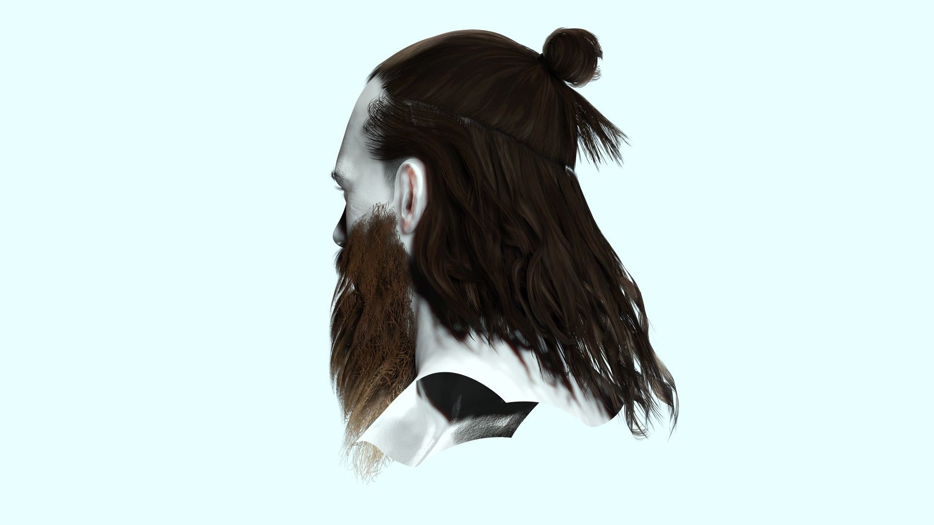 Half Bun And Long Male Hair Low-poly 3D model_7