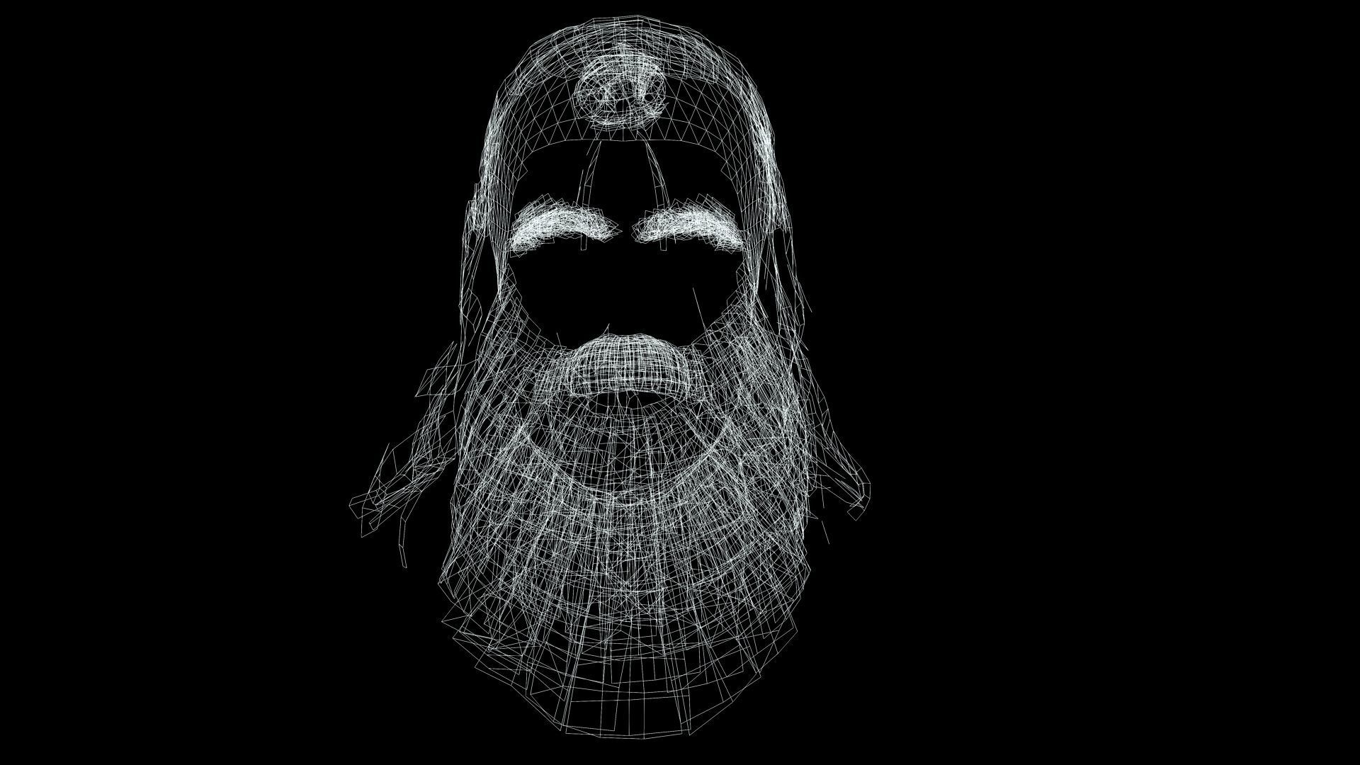 Half Bun And Long Male Hair Low-poly 3D model_14