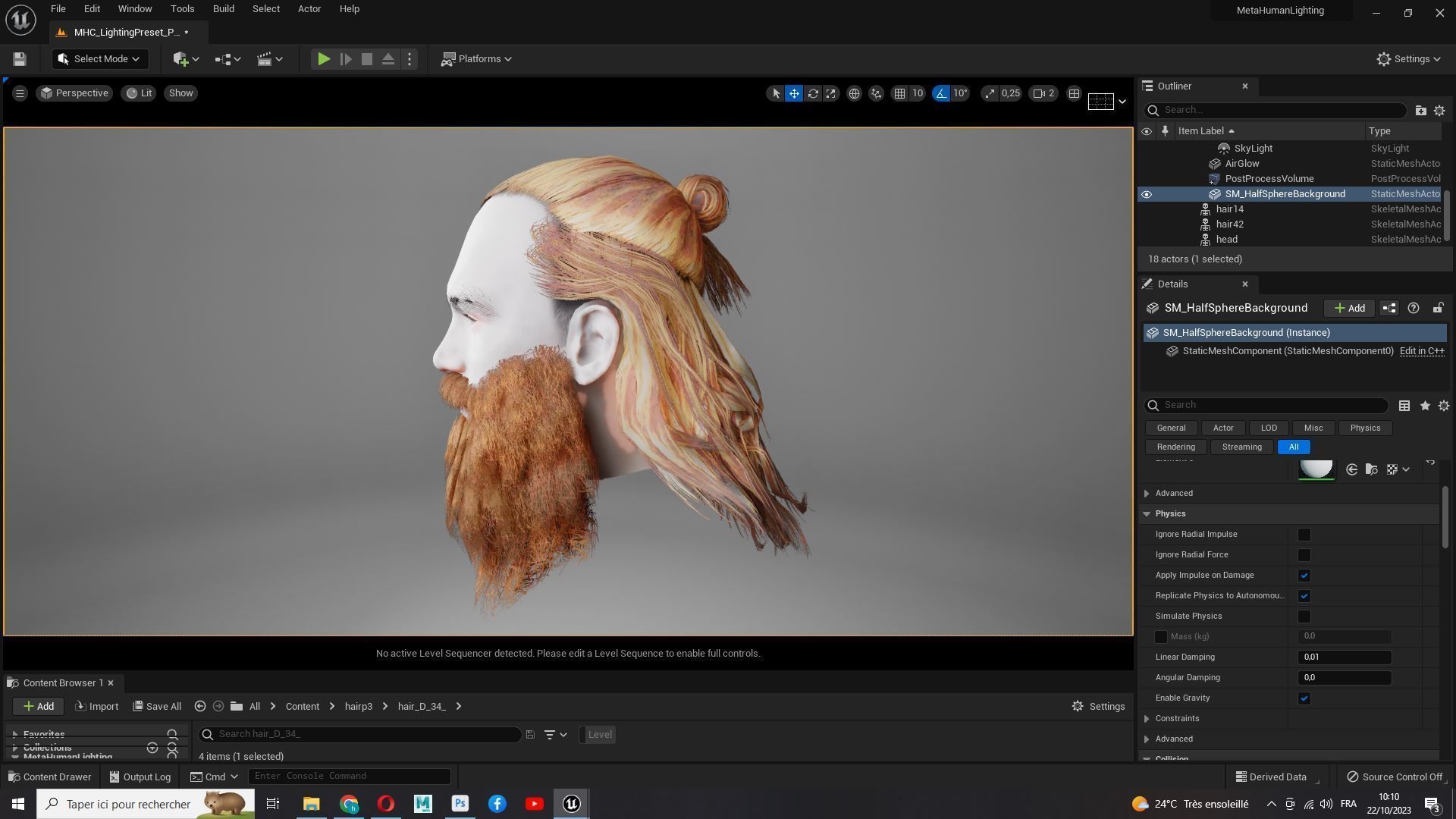 Half Bun And Long Male Hair Low-poly 3D model_23