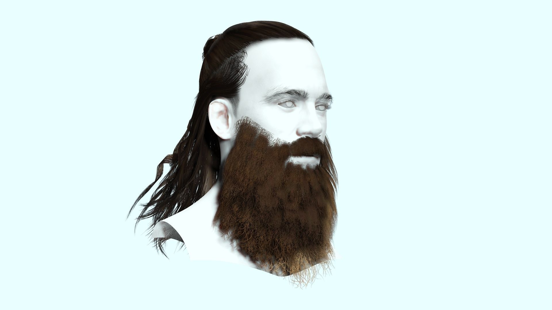 Half Bun And Long Male Hair Low-poly 3D model_11