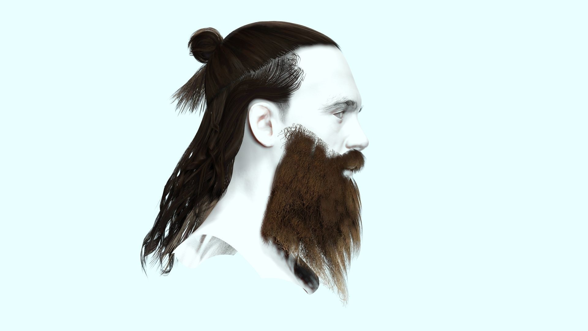 Half Bun And Long Male Hair Low-poly 3D model_10