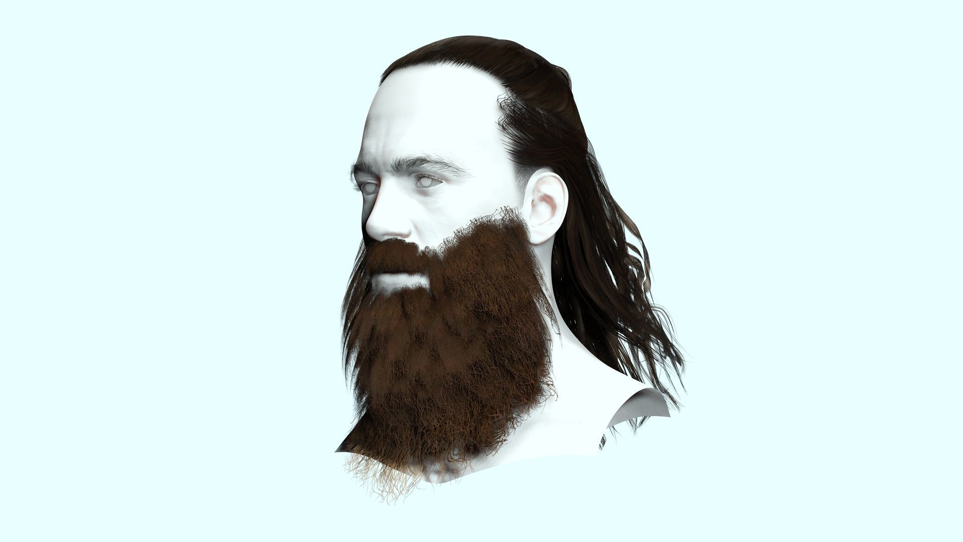 Half Bun And Long Male Hair Low-poly 3D model_5