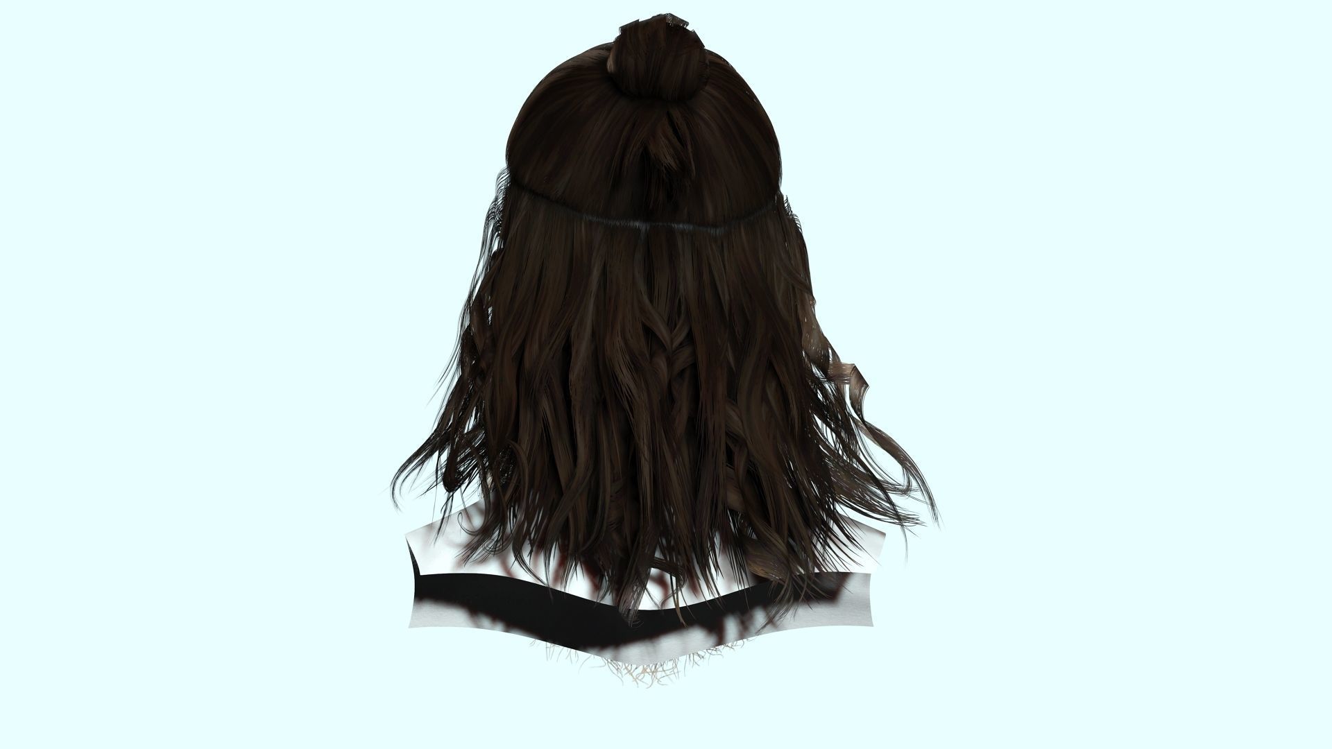 Half Bun And Long Male Hair Low-poly 3D model_8