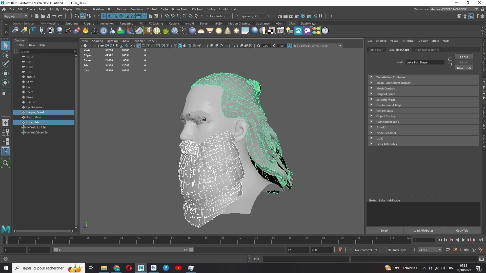 Half Bun And Long Male Hair Low-poly 3D model_16