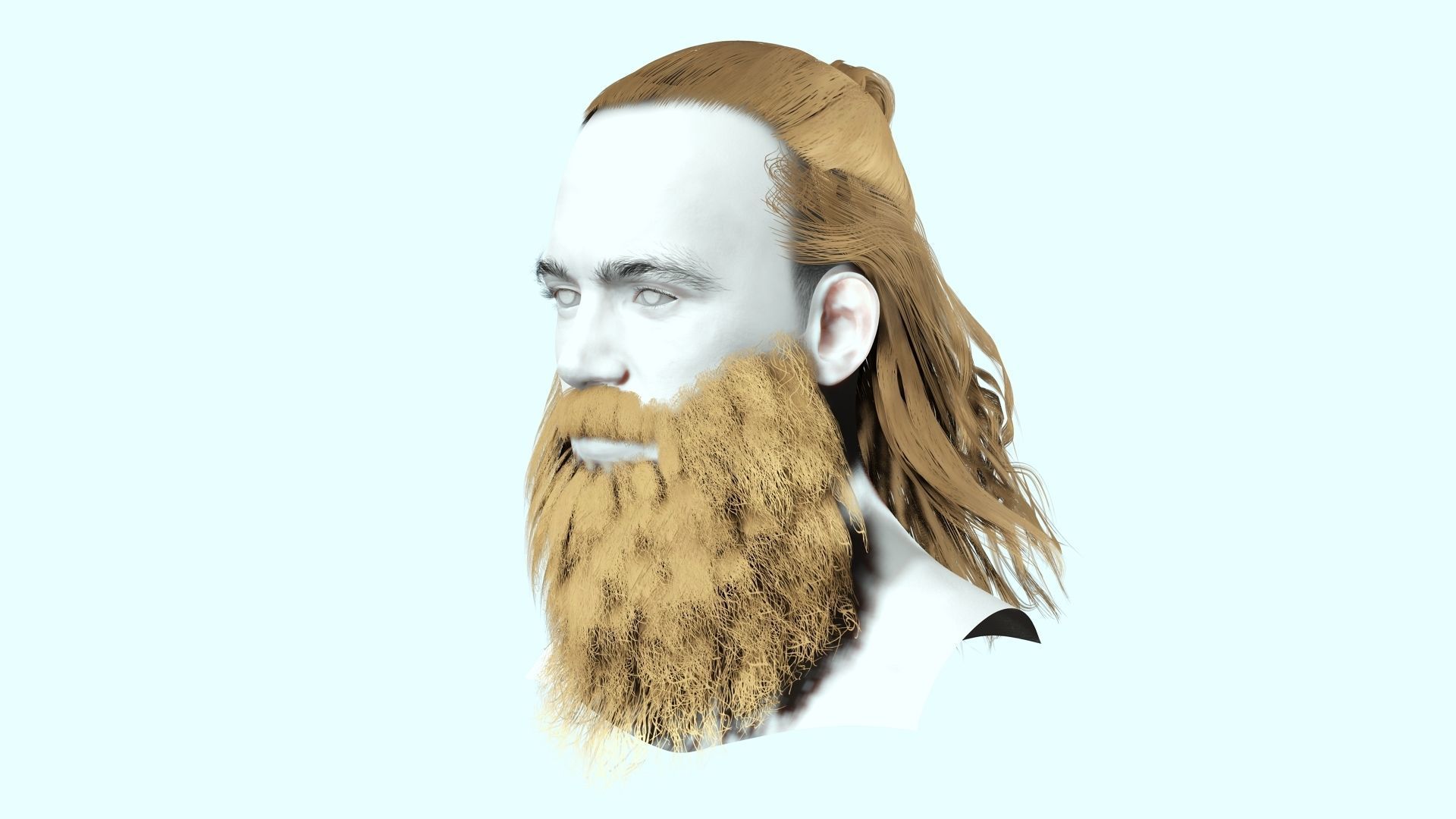 Half Bun And Long Male Hair Low-poly 3D model_12