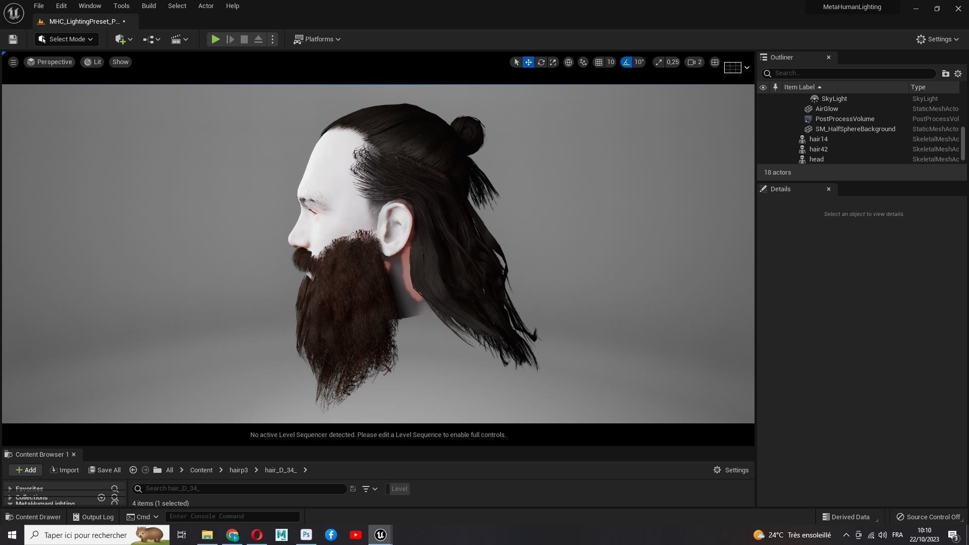Half Bun And Long Male Hair Low-poly 3D model_22