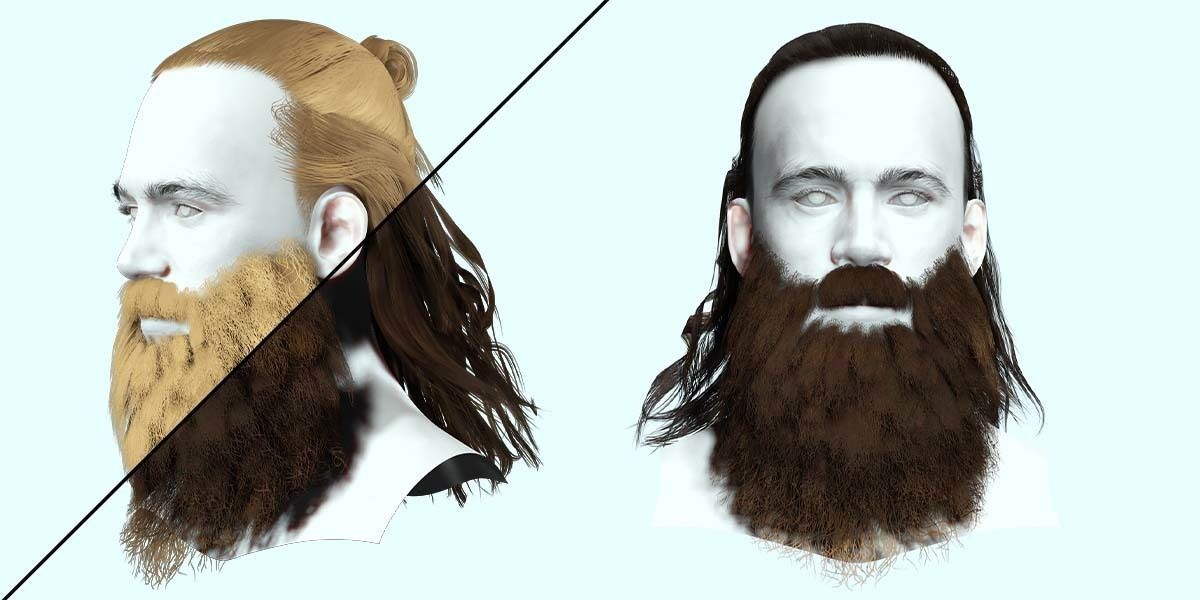 Half Bun And Long Male Hair Low-poly 3D model_1