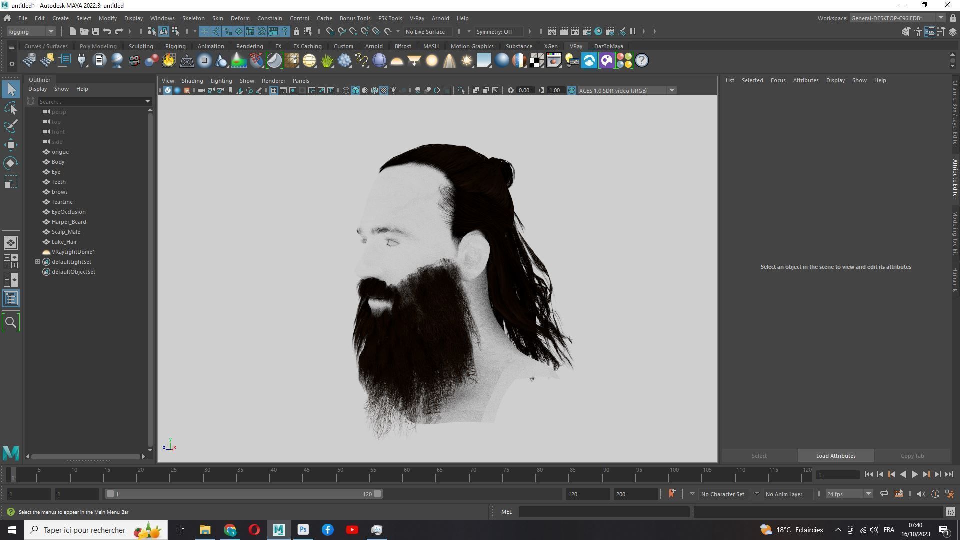 Half Bun And Long Male Hair Low-poly 3D model_20