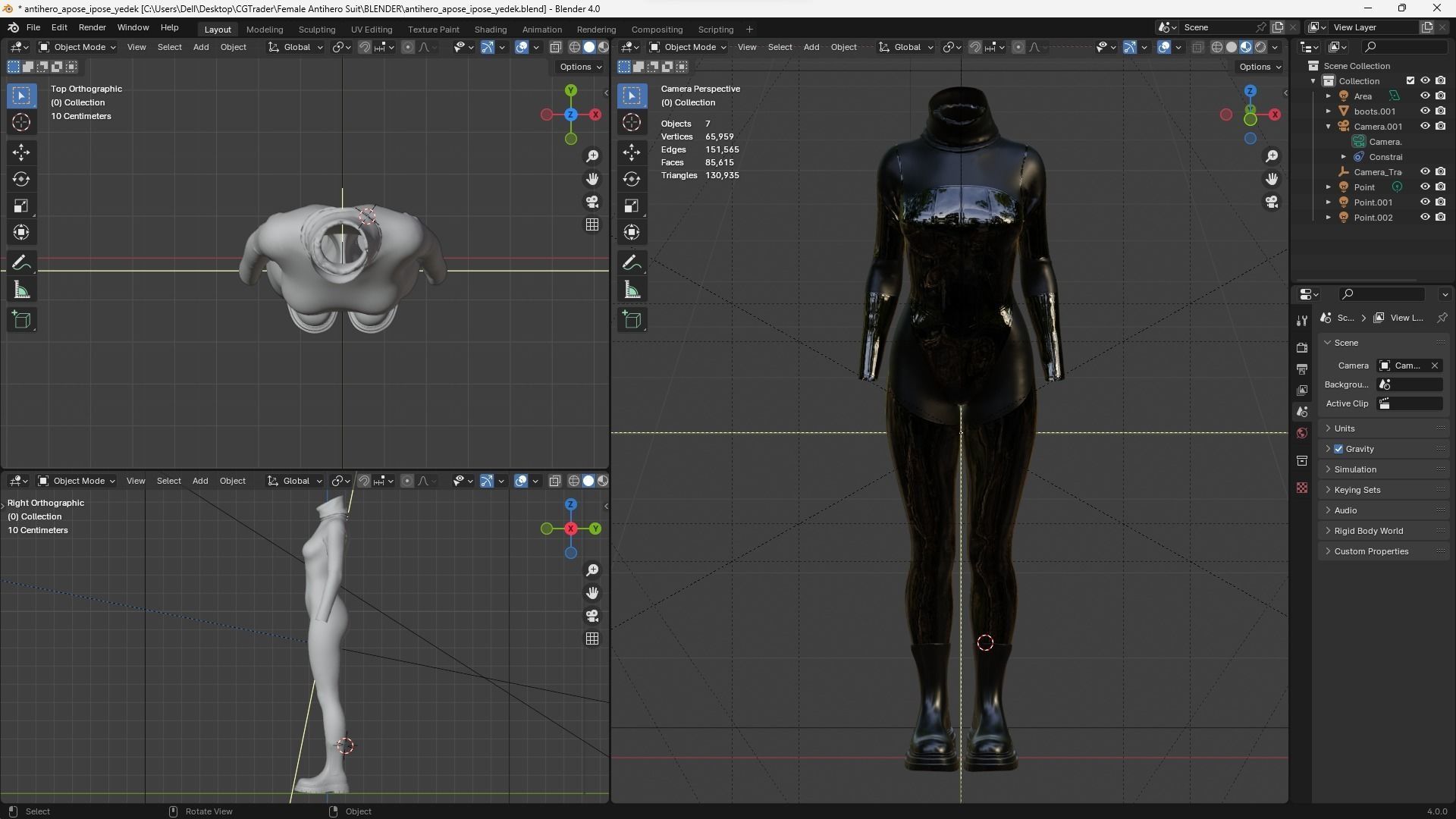 Female Latex Antihero Bodysuit 3D model_8